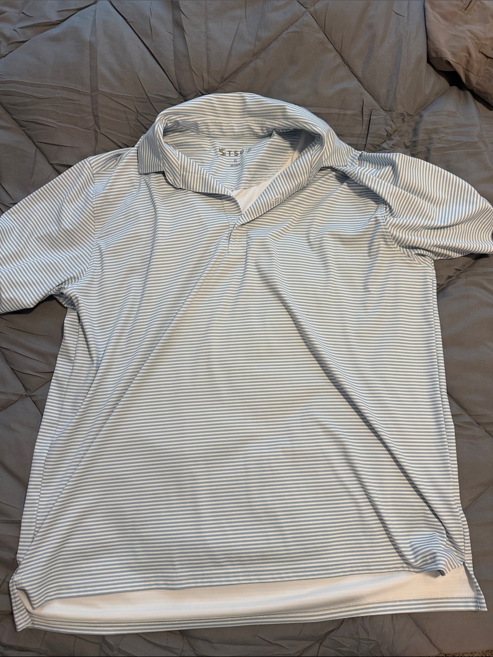 Men's Striped Polo Shirt - Light Gray/White